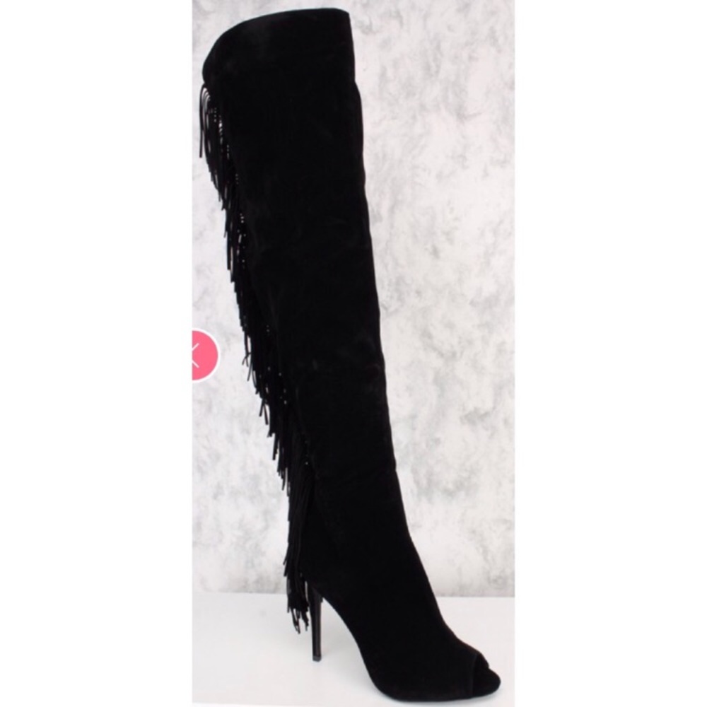 Peep toe over the knee fringe boots